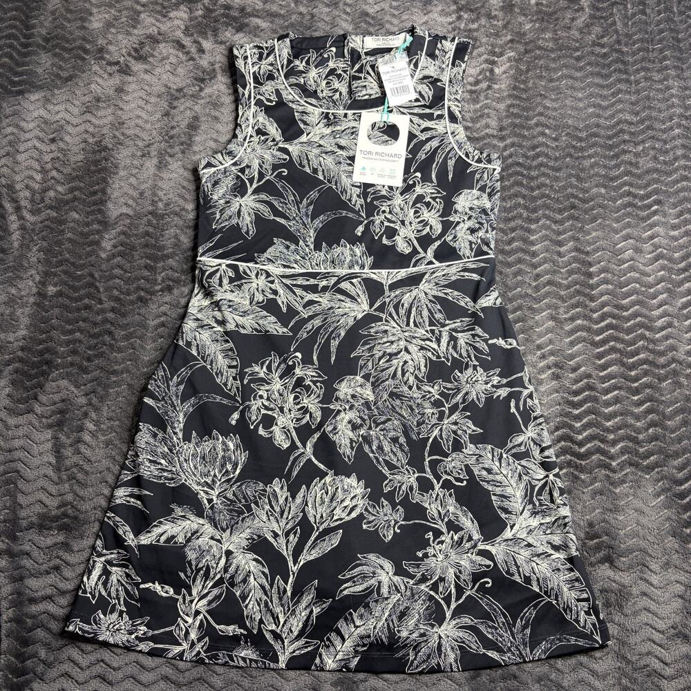 Tori Richard Dress Women Size Small Black Leaf Motif Sleeveless Skort Mini NWT